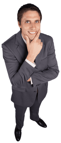 Confident Businessman in Gray Suit Posing Transparent Image