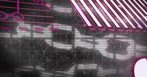 Visualizing big data streams with neon-pink network graph and holographic bar chart