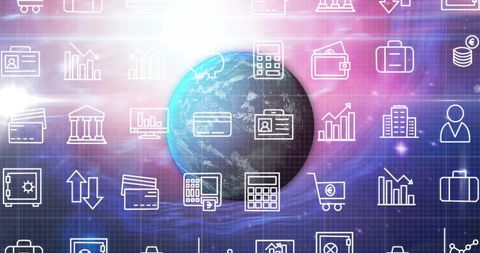 Global business network with digital data icons