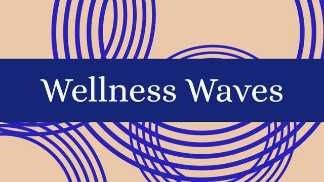 Wellness waves text in white on blue band over blue curved lines on brown background - Download Free Stock Videos Pikwizard.com