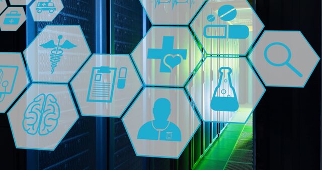 Medical Icons with Server Room Data Storage Background - Download Free Stock Images Pikwizard.com