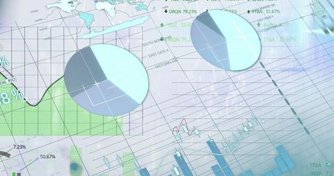 Abstract Financial Data Overlay with Cloudy Sky Background
