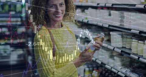 Digital Interface with Woman Shopping in Supermarket - Download Free Stock Images Pikwizard.com