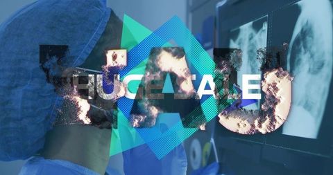 Medical professional with chest x-rays and distracting abstract overlay