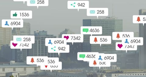 Social Media Icons Overlaying Cityscape - Download Free Stock Images Pikwizard.com