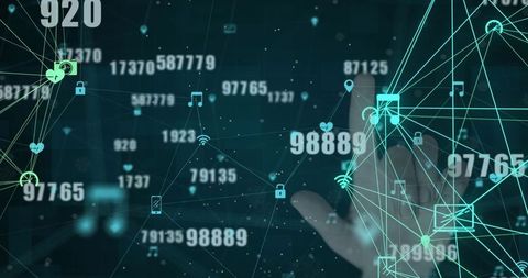 Hand interacting with digital data philosophy of future technology