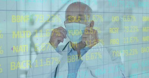 Doctor Analyzing Data Overlay Amid Tech Interface Display