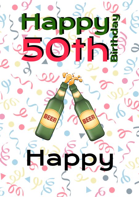 Happy 50th Birthday Celebration with Beer Bottles and Party Streamers - Download Free Stock Templates Pikwizard.com