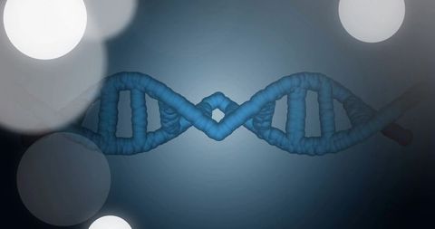 Twisting rope-like dna helix glowing on dark teal gradient with bokeh and central halo