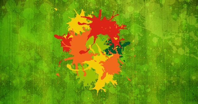 Colorful Paint Splashes on Vibrant Green Background - Download Free Stock Images Pikwizard.com