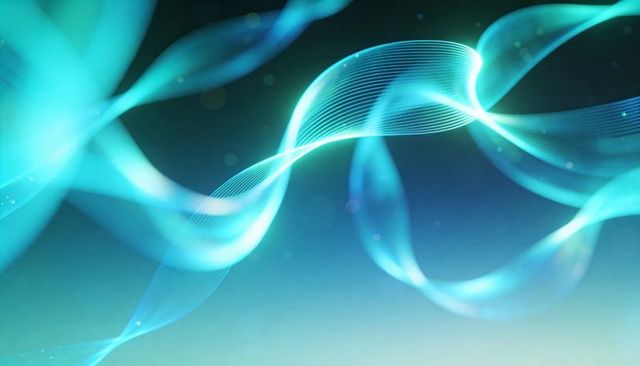 Flowing Teal Light Ribbons Curving Over Gradient Abstract Digital Wave Background
