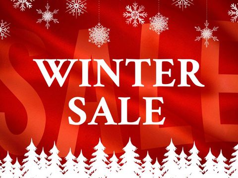 Festive Winter Sale Advertisement with Red Background and Snowflakes - Download Free Stock Templates Pikwizard.com
