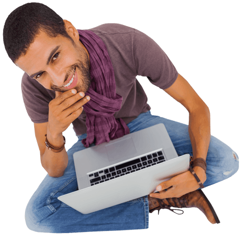 Transparent Young Man Smiling While Using Laptop - Download Free Stock Videos Pikwizard.com