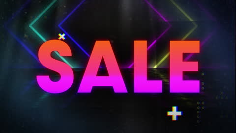 Vibrant Neon Sale Banner with Abstract Geometric Elements