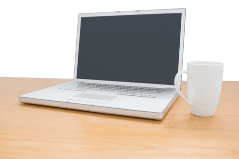 transparent laptop and mug on wooden desk - Download Free Stock Videos Pikwizard.com