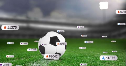 Football on Field with Social Media Notification Icons