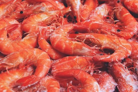 Close-up Detail of Fresh Raw Frozen Shrimp