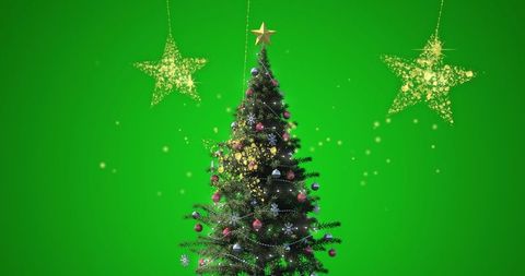 Festive Christmas Tree with Golden Stars on Vibrant Green Background