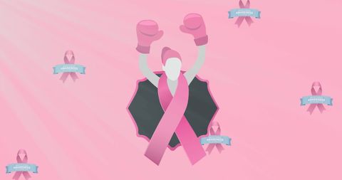 Female Boxer with Pink Ribbon for Breast Cancer Awareness