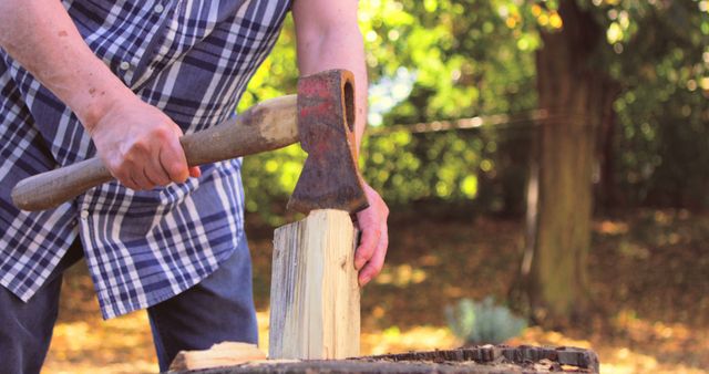 Man Chopping Firewood Outdoors in Autumn - Download Free Stock Images Pikwizard.com