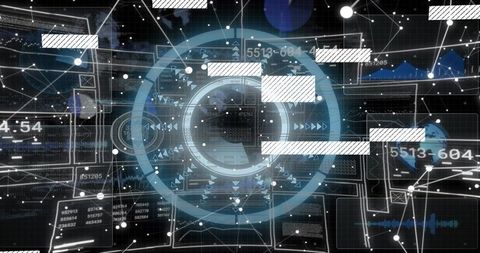 Central HUD projecting streaming telemetry across futuristic virtual dashboard and network