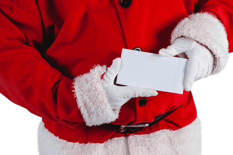 Santa Claus Hands Holding Blank Card Advert Concept Transparent