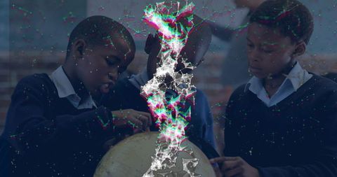 Students exploring globe and collaborating on geography project, classroom learning moment