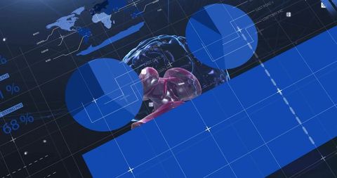 Futuristic 3D Brain Model with Data Visualization Elements