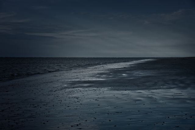 Moonlit Beach at Night with Gentle Waves - Download Free Stock Photos Pikwizard.com