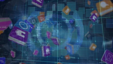 Futuristic Digital Data Processing with Dynamic Icons