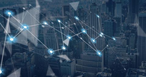 cityscape with digital network connections overlay - Download Free Stock Images Pikwizard.com