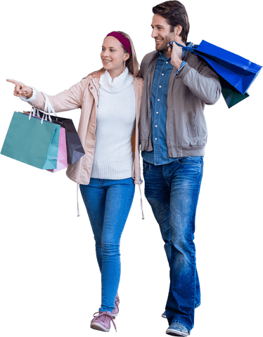 Smiling couple window shopping transparent background