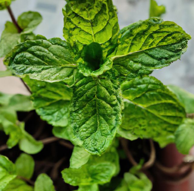 Image of close up of fresh green leaves mint plant growing in plant pot - Download Free Stock Photos Pikwizard.com
