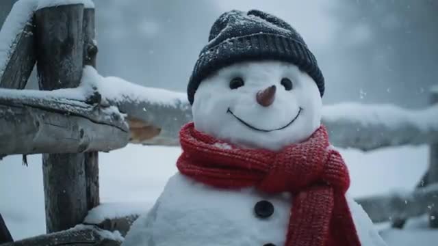 Charming Snowman with Carrot Nose and Red Scarf in Snowfall