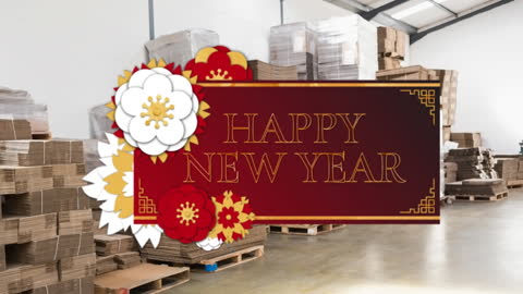 Festive New Year Animation Overlay in Warehouse
