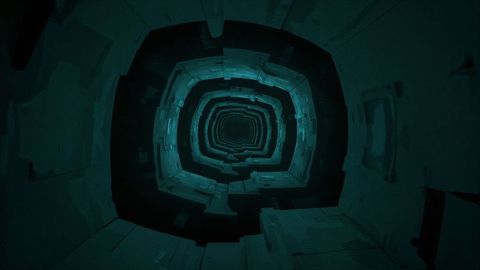 Futuristic teal spiral tunnel in abstract 3d digital art