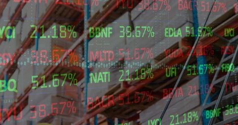 Digitized Stock Market Data Projected Over Warehouse Background
