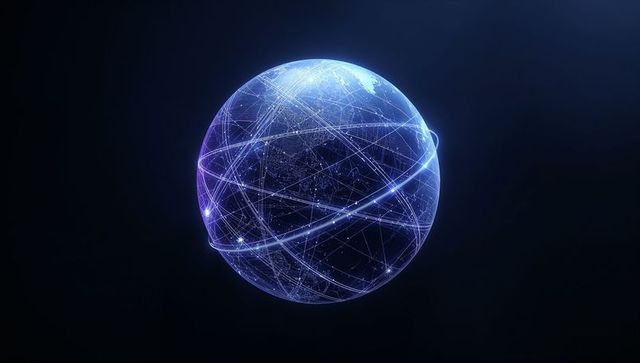 Holographic Global Network Sphere with Neon Data Streams and Connected Nodes