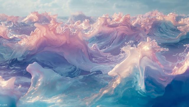 Pastel waves with dreamlike fluid paint sculptures