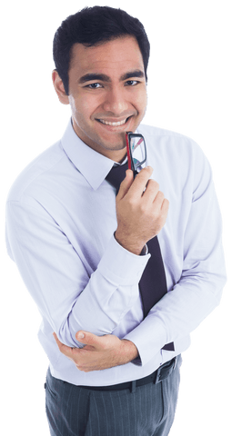 Transparent Happy Businessman Holding Glasses Professional Pose