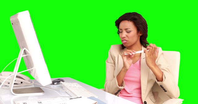 Businesswoman Filing Nails at Work Desk in Office - Download Free Stock Images Pikwizard.com