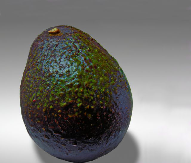 This image shows a fresh whole avocado with dark, textured skin isolated on a gray background. Great for illustrating fresh produce, healthy eating, and nutrient-rich fruits in food blogs, recipes, diet plans, and health-related marketing materials.