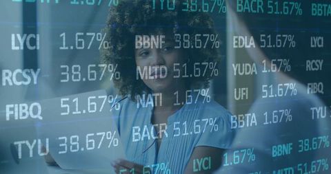 Businesswoman Analyzing Data on Glass Panel Project Monitor Progress