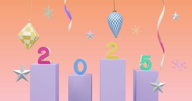 2025 New Year Celebration with Colorful Decorations and Pastel Background - Download Free Stock Images Pikwizard.com