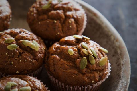 Healthy pumpkin muffins with pumpkin seeds