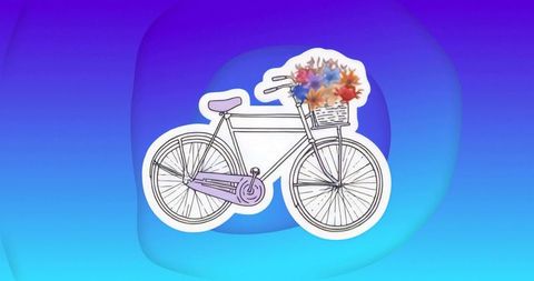 Vintage bicycle illustration with colorful flowers on gradient background