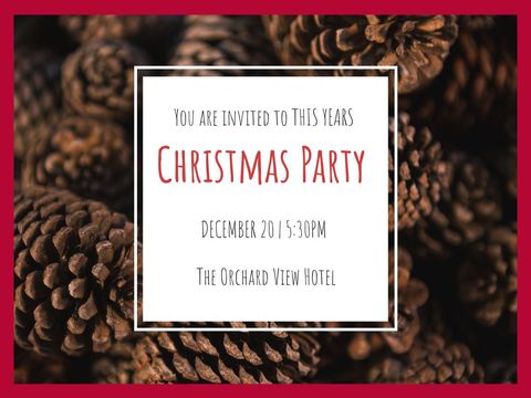 Festive Christmas Party Invitation with Pine Cones Background