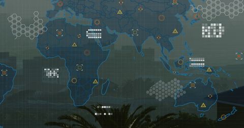 Digital Connectivity World Map Overlay on Fog Cityscape - Download Free Stock Images Pikwizard.com
