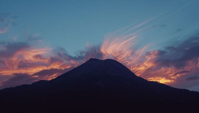Dramatic Mountain Silhouette Against Vibrant Sunset Sky