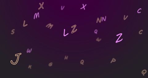 Floating multicolored letters on purple background